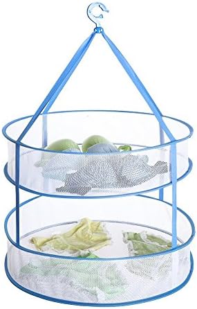 Idealgo Folding Drying Rack Double Hanging Clothes Laundry Hangers Dryer Net For Underwears Women Lingerie Woollen Sweater Baby Garments (Blue)