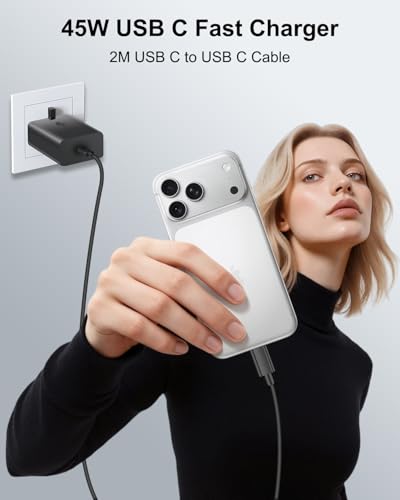45W USB C Plug and Cable 2M USB C Charger, Type C Charger Cable Fast Charging USBC Plug for Samsung Galaxy S26/S25 Ultra/S25/S24/S23/S22/S21/S20FE/S10/A53/A54/A55/A13, Super Fast Charger for Samsung
