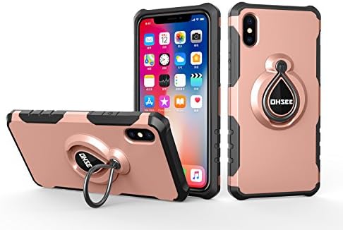 iPhone X Case, iPhone 10 Case with 360° Ring Grip Holder Kickstand Case compatible with Magnetic Car Mount [Dual Layer] Heavy Duty Shock Absorption Armor Cover (Pink)