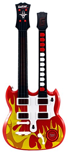 Double Neck Flaming Rock 'n Roll Battery Operated Children's Kid's Toy Guitar w/ Lights, Sounds