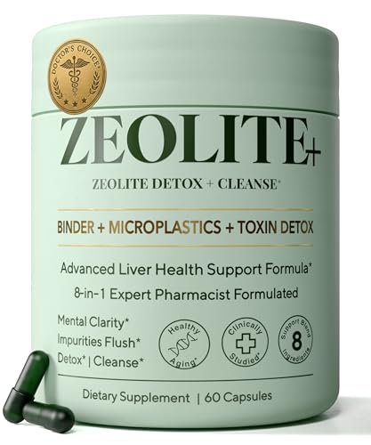Zeolite Binder Detox – 8-in-1 Clinoptilolite Microplastics & Full Body Detox Cleanse with Activated Charcoal, NAC & Milk Thistle – Liver Cleanse & Repair, Gut Health for Adults – 60 Capsules