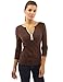 PattyBoutik Women Notch Neck Buttons Trim Blouse Top (Dark Brown Medium)