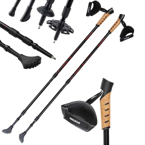 SPORTANA® Wanderstöcke Teleskop mit Aufsätze Gummipuffer Tasche Nordic Walking Stöcke Verstellbar 68-135cm Dämpfung Leicht Herren Damen Trekkingstöcke