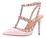 Littleboutique Girls Womens Pointed Toe Pumps Strap Sandals Shoes Ankle Strap Evening Party Rivet Dress Pump Heels