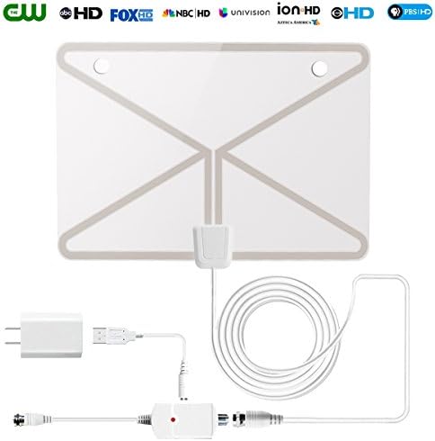 HDTV Antenna,60 Mile Range Digital TV Receiver With Detachable Amplifier, USB Power Supply And 16.5ft Coax Cable，Indoor TV Antenna (2018 Transparent Appearance Upgrated Version)