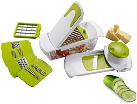 Vegetable slicer with accessories and receptacle by EASY MAKE (Green)