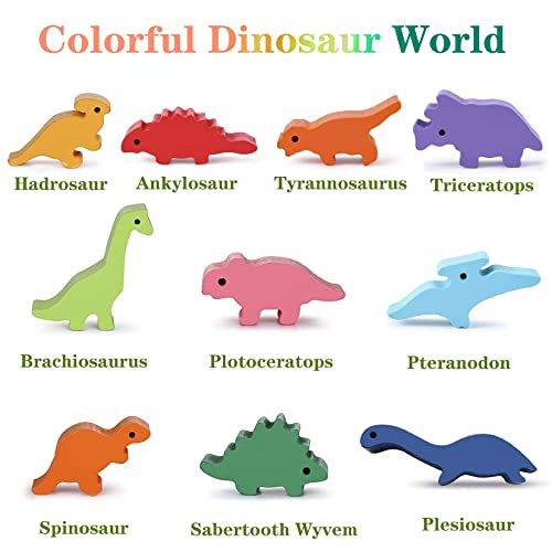 Dinosaur Toys for 3 Year Old Boys, Wooden Building Blocks Toys for