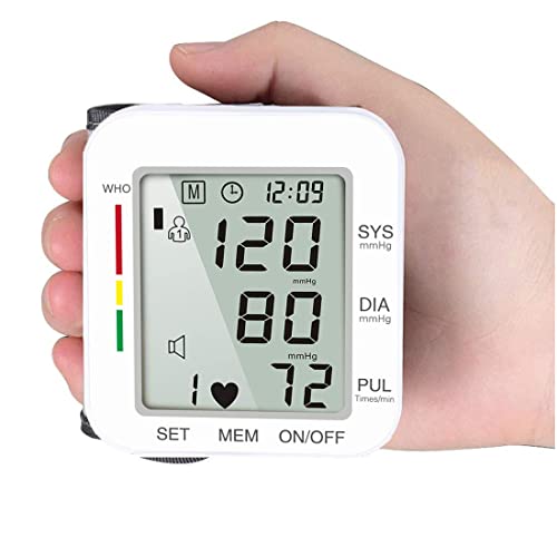 DQST Monitor de Presión Arterial de Muñeca, Baumanómetro Digital Preciso con Pantalla LCD Grande, Función Inteligente de Detectar Presión Transmisión, 2x99 Datos de Memoria (Sin Voz)