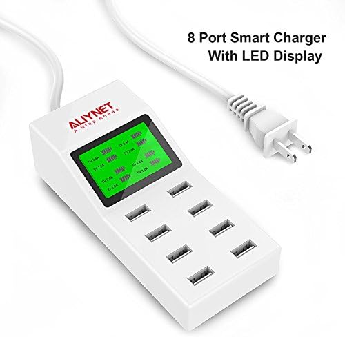 USB Charger, fast charging station 8-port USB Charger with LED Display For Iphone 7 6s 6Plus,Ipad,Galaxy S8 Smartphone,Tablet and Bluetooth Sperker Power Bank and Other Device(White)