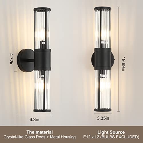ECOBRT Bathroom Light Fixtures 2-Light Matte Black Bathroom Vanity Light Modern Wall Lights for Bedroom Bath Mirror Lights with Glass Shades Porch Wall Lamp for Mirror, Living Room, Bedroom, Hallway