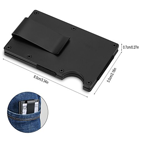 Metal Wallet Credit Card Holder with RFID blocking, Aluminum Money Clip Wallet (Black) - Thumbnail 3