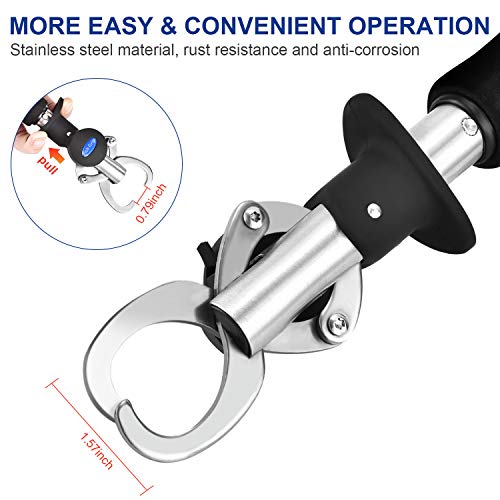 FIRINER Fish Gripper with Scale and Ruler 3 in 1 Portable Stainless Steel Fish Lip Grabber Tool Set Max 33lbs Weight Scale Including Lure Gear Fishing Hook Sharpener and Lanyard Grip