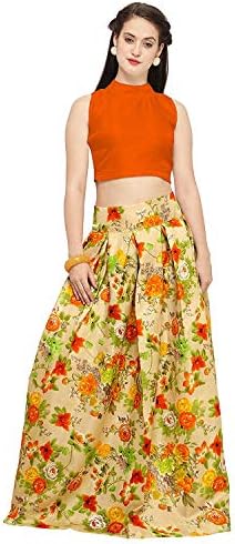 ETHNIC VILA Women's Satin Lehenga Choli (ev_SDK01_010, Multi-Colour, Free Size)