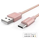 USB C Cable, BRIDGEGEN 6.6Ft/2M Nylon Braided Charge Cable with Premium Aluminum Housing for Galaxy S8 Plus, Moto Z, LG G5/G6, Google Pixel XL, Macbook 12 inch, and Other Type C Devices, Rose Gold