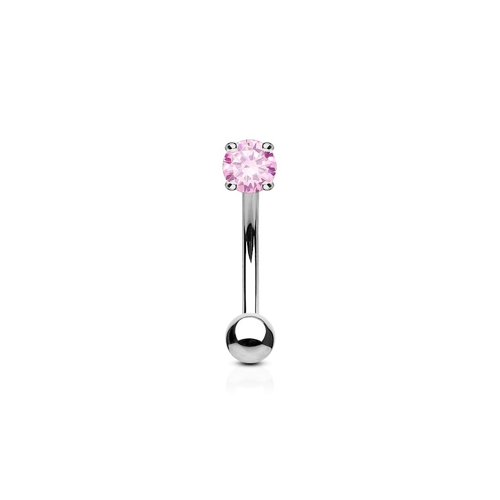 PiercedOff 316L Surgical Steel 1.2mm Curved Barbell with 3mm Pink CZ Balls - Bar Length 8mm