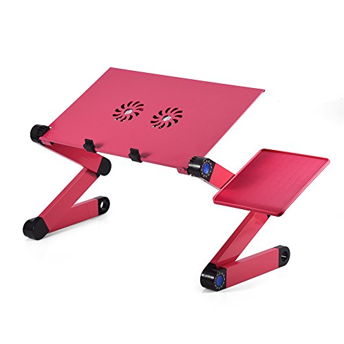 Laptop Stand for Bed and Sofa, Cozy Portable Lap Desk Adjustable Laptop Table Stand Up/Sitting with Dual CPU Cooling Fans and Mouse Pad (Rose Red)