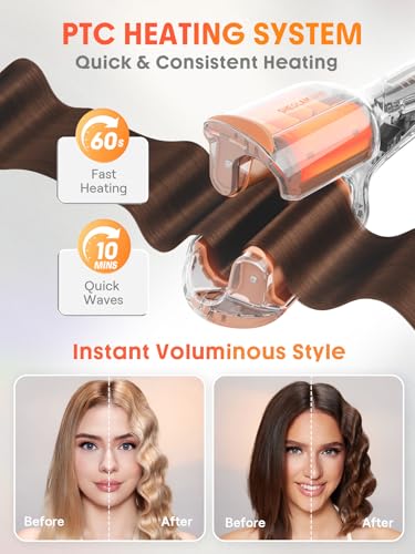 SHEGLAM Double Barrel Curling Iron 25 mm - Beach Waves, 5 Temperatures, Anti-Burn, Double Voltage