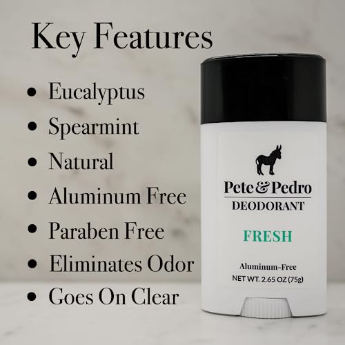 Pete & Pedro FRESH NATURAL DEODORANT | Natural, Aluminum-Free Deodorant - Eucalyptus & Spearmint Scent For Men & Women | Odor-Control, Sweat Protection | Paraben Free, Vegan | Shark Tank 2.65 oz.