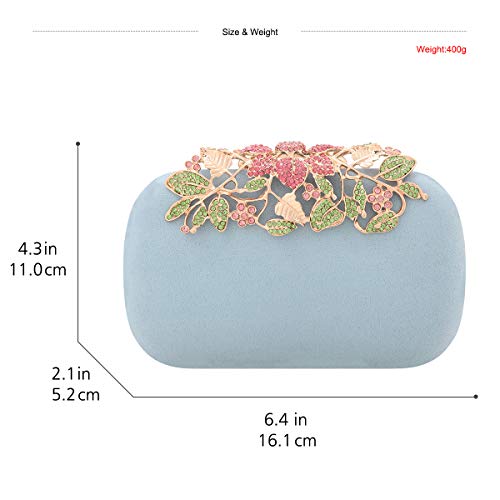 Fawziya Flower Purses With Rhinestones Crystal Evening Clutch Bags-Lake Blue - Thumbnail 2