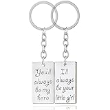 2pcs You'll always be my hero I'll always be your little girl Key Chain Ring Set Father's Day Dad Gift