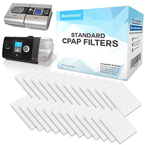 Standard CPAP Filters Fit ResMed - Premium Disposable Universal CPAP Filter Supplies for ResMed AirSense 10 - ResMed AirCurve 10-ResMed S9 - AirStart - Series CPAP Machines - Medihealer Replacement Filters (24 PACK)