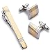 Two Tone Golden Cufflink and Tie-Clip Set in Gift Box-Timeless Design-Classic and Fashionable Gift