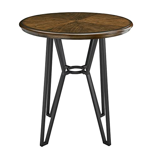 Solid Wood Round Bar Table, Large Counter Table with Sturdy Cross Metal