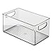 mDesign Plastic Rectangular Drawer Organizer Storage Bin Holder with Handles - for Home Office, Living Room, Kitchen, Bathroom, Bedroom; Desk Drawer - Holds Office Accessories - 4 Pack - Smoke Gray