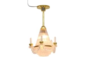 iLAND 1/12 Scale Accessories of Dollhouse Lights, Classic Miniature Lamp for Dollhouse Decoration, Brilliant Candle Chandelier w/Plug