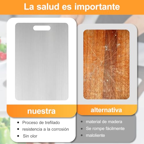 ZYJXLY Juego de 3 Tablas de Picar para Cocina,Tablas para Picar Cocina de Acero Inoxidable 304, Tabla De Cortar Acero Inoxidable,Titanium Cutting Board,Resistente, Fácil de Limpiar