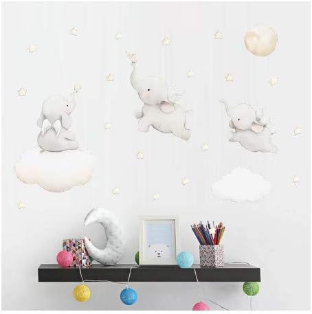 Cartoon Stars Cloud Wall Stickers Elephant Animal Sticker Baby Kids Room Decoration Nordic Style Nursery Vinyl Wall Decals