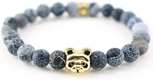 New Hot Sale Silver Plated Panda Charm Bracelets &amp; Bangles Agate Stones Beads for Men Women Fashion Jewelry "Lucky" Stamp