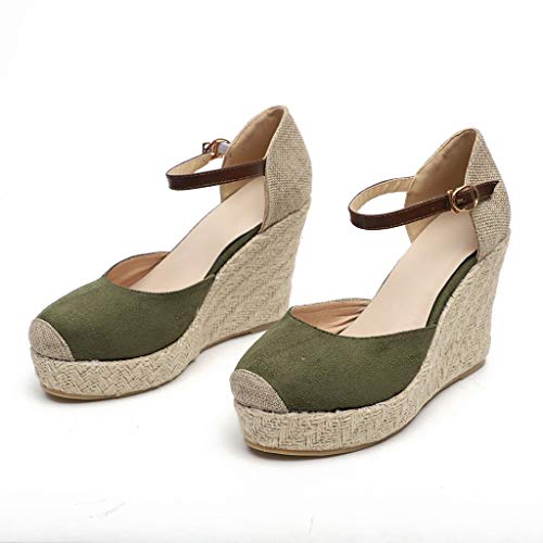 XLnuln Pumps Women Heels Ankle Fashion Flock Wedges High Ankle Outdoor Sandals Round Toe Casual Shoes Working Shoes Green