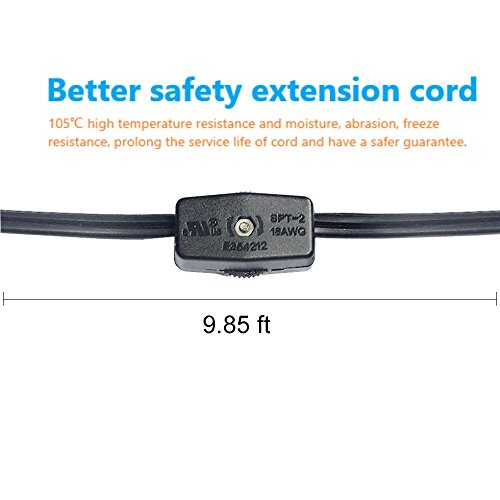 Eumyviv A00003 9.85 Feet Plug Wire Kit Indoor Power Extension Cord Kit with On Off Switch 300 Volts 18 AWG and 105â„ƒ High Temperature Resistance Appliance Extension Cord Connector (Black)