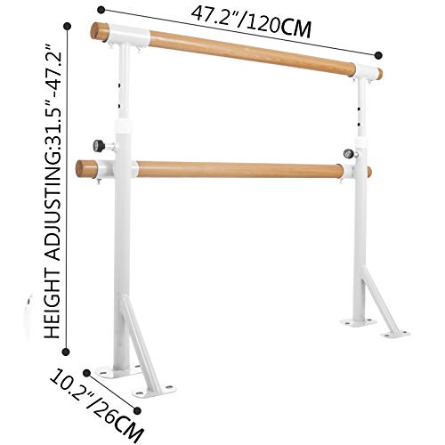 Popsport Traditional Wood Portable Floor Single/Double Bar Ballet Barre 4/5FT Firm Ballet Bar Professional Height Floor Mount Ballet Barre Portable for Home Dance Barre Fitness Bar (4FT, White/Double) - Thumbnail 7