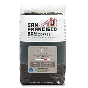 SF Bay Coffee DECAF Espresso Roast Whole Bean Coffee, 2 lb Bag (32 oz), Medium Dark Roast, Swiss Water Process Decaffeinated