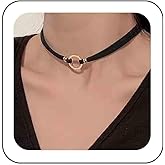 Ximdble Vintage Layered Velvet Choker Necklace Hollow Circle Choker Necklace Short Black Suede Necklace Boho Black Leather Necklace Jewelry for Women