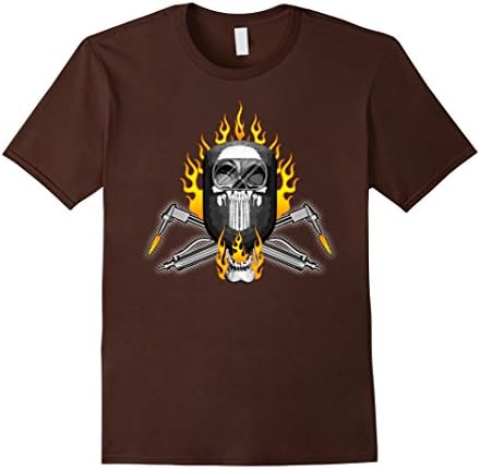 Men's Welder T-Shirt Skull and Torches Large Brown