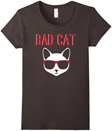 Women's Funny Cat T Shirt Bad Cat Rebel Cat  XL Asphalt