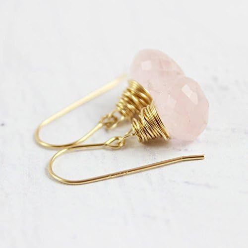 Light Pink Rose Quartz Gold Filled Earrings