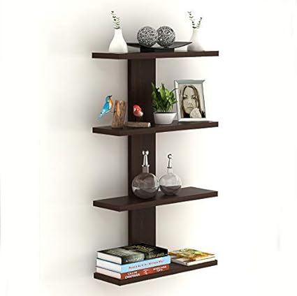 Bluewud Stellar Plus Decor Wall Shelf/Display Rack (Wenge, 4 Shelves)
