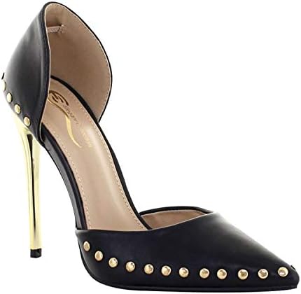 FOREVER VOGUE Women's Pumps Pointed Toe High Heel Studded Stiletto Slip On Dress Shoes