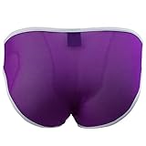 YiZYiF Men's Smooth Thin Bikini Brief Mesh Bulge Pouch Pants Underwear Purple Medium