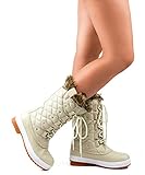 Women's ROF Mid Calf Arctic Warm Fur Lined Quilting Decor Water Resistant Eskimo Snow Boots