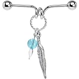 Handcrafted Greenish Blue Crystal Dreamcatcher Industrial Barbell, Created with Swarovski Crystals