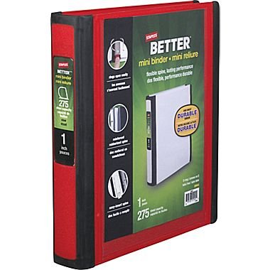 Staples Better Mini 1-Inch D 3-Ring View Binder, Red (20947)