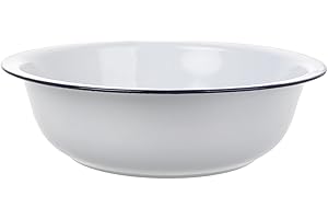 HEALEEP Large Vintage Enamel Mixing Bowl 30cm White Thickened Retro Kitchen Fruit Vegetable Washing Basin