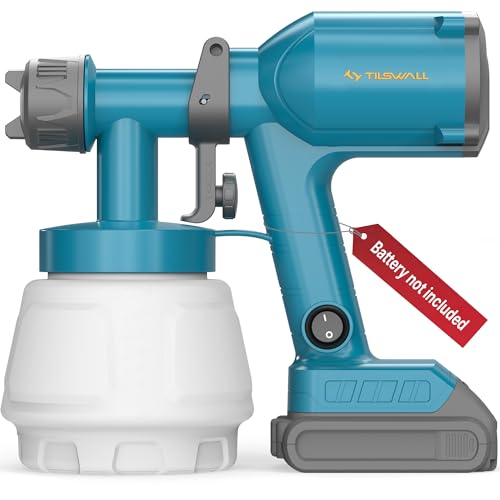 Tilswall Cordless Paint Sprayer, Paint Gun with 1000ml High Capacity Container Compatible for Dewalt 20V Battery(Not Included), 20 fl oz Cup, 2 Nozzles & 3 Patterns -for House Painting, Furniture