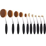 Summifit 10 Pcs Soft Oval Brush Set Foundation Eyeliner Blush Contour Cream Powder Professional Makeup Brushes Set Cosmetics Tool (Black Silver)