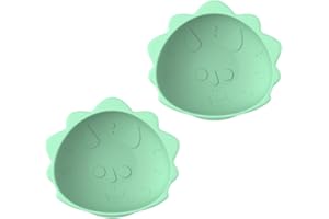 melii Silicone Suction Bowls for Babies and Toddlers, Dinosaur, 10.1 oz - 2 Pack, 100% Food Grade Silicone, Animal Shaped, BPA Free, Dishwasher & Microwave Safe - Dinosaur